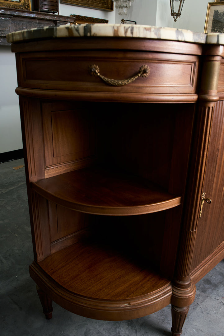 French Louis XVI Style Demilune Mahogany Buffet with Breche Violette Marble Top