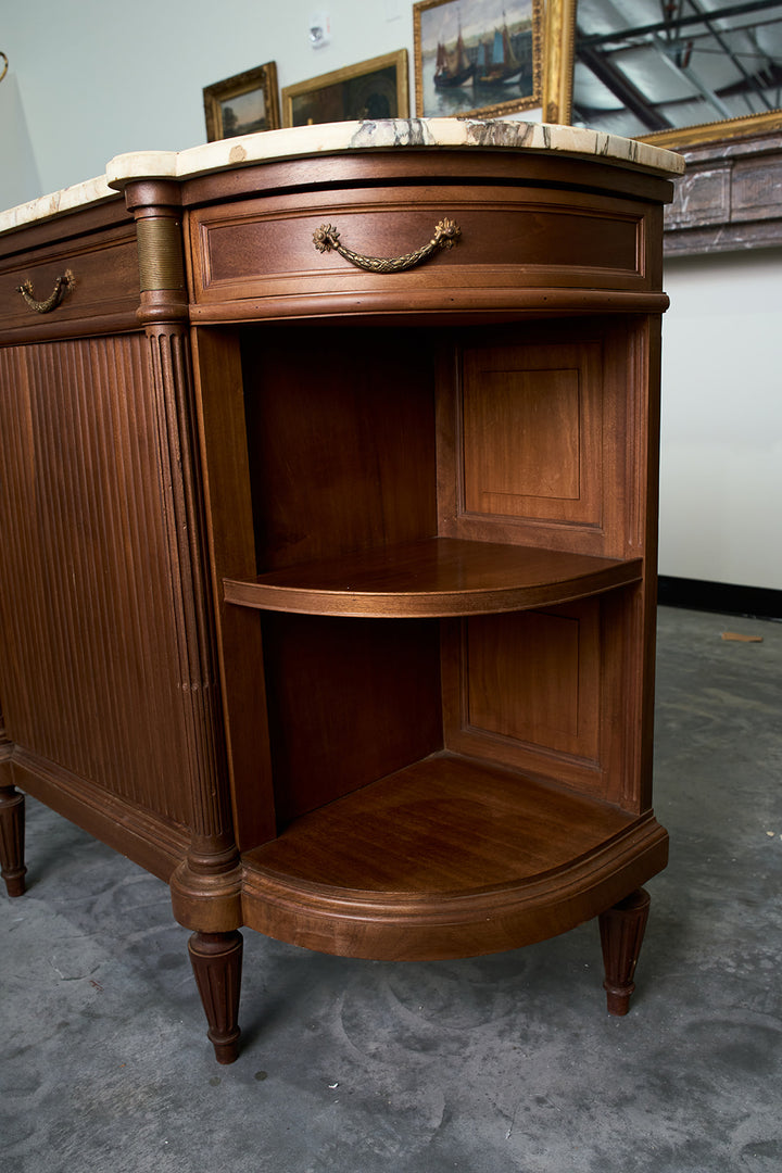 French Louis XVI Style Demilune Mahogany Buffet with Breche Violette Marble Top
