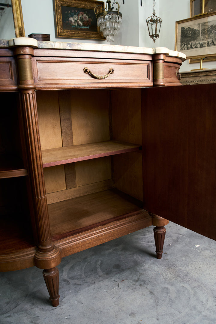 French Louis XVI Style Demilune Mahogany Buffet with Breche Violette Marble Top