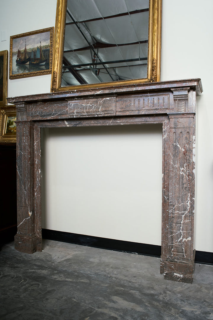 Antique French Louis XVI Style Rouge Royal Marble Fireplace Mantel