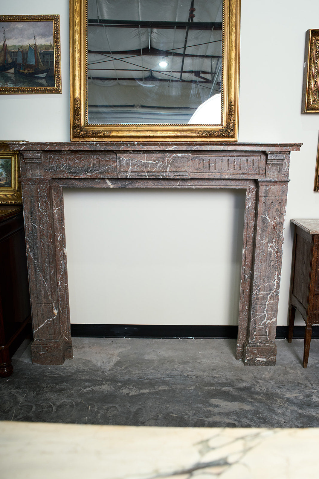Antique French Louis XVI Style Rouge Royal Marble Fireplace Mantel