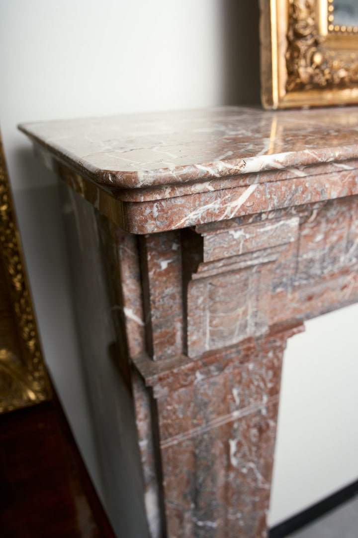 Antique French Louis XVI Style Rouge Royal Marble Fireplace Mantel