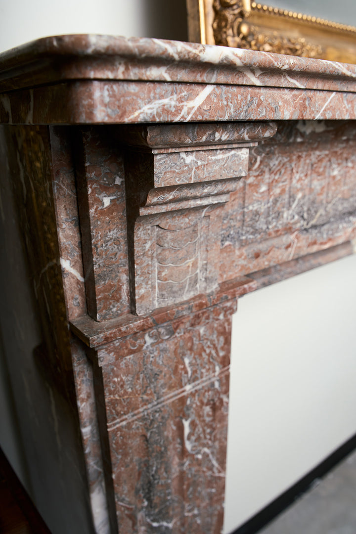 Antique French Louis XVI Style Rouge Royal Marble Fireplace Mantel