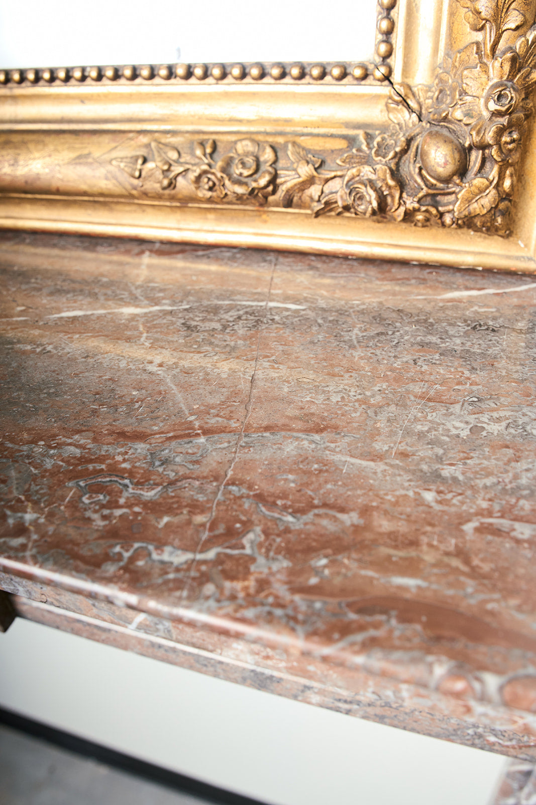 Antique French Louis XVI Style Rouge Royal Marble Fireplace Mantel