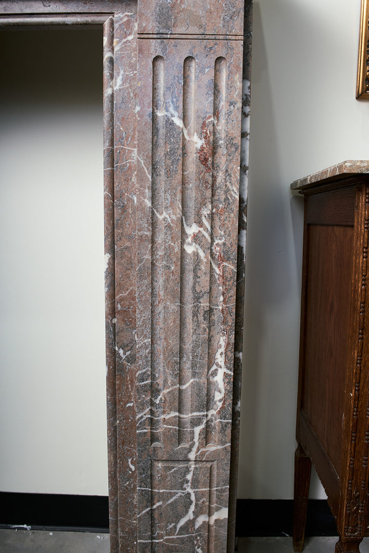 Antique French Louis XVI Style Rouge Royal Marble Fireplace Mantel