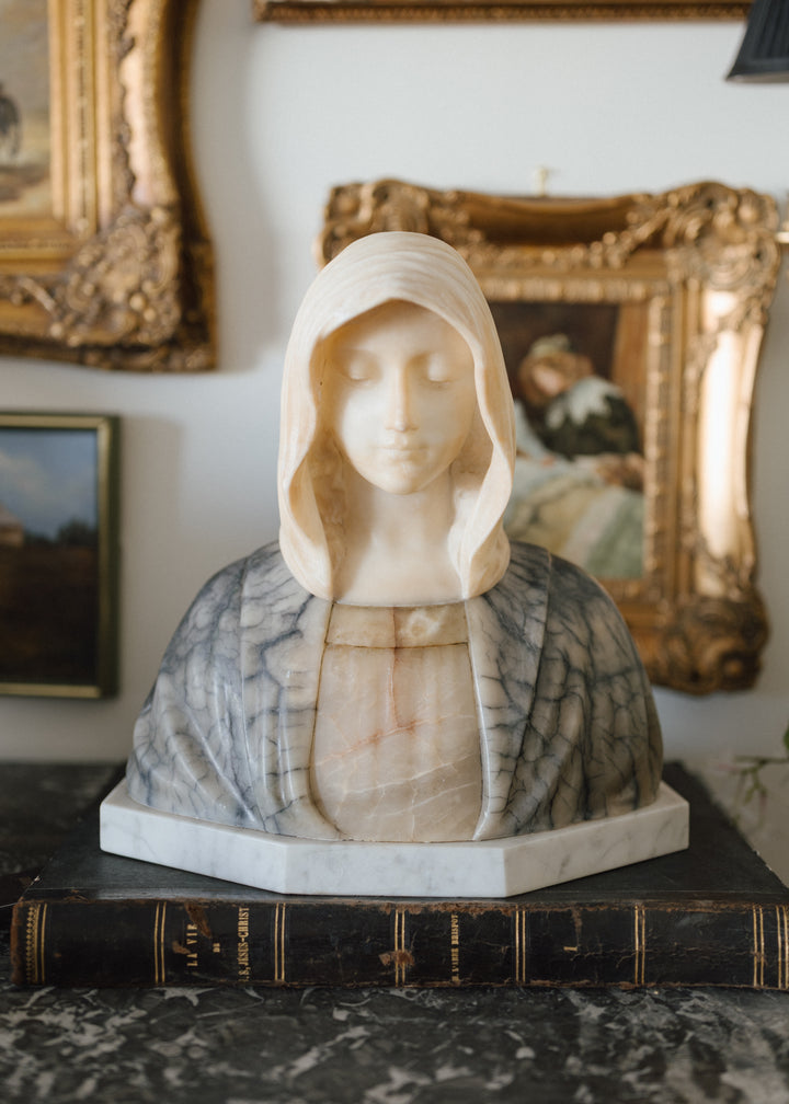 Italian Marble Bust of the Madonna, Signed A. Carli