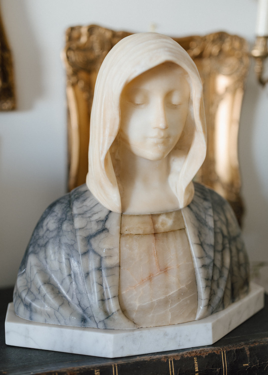 Italian Marble Bust of the Madonna, Signed A. Carli