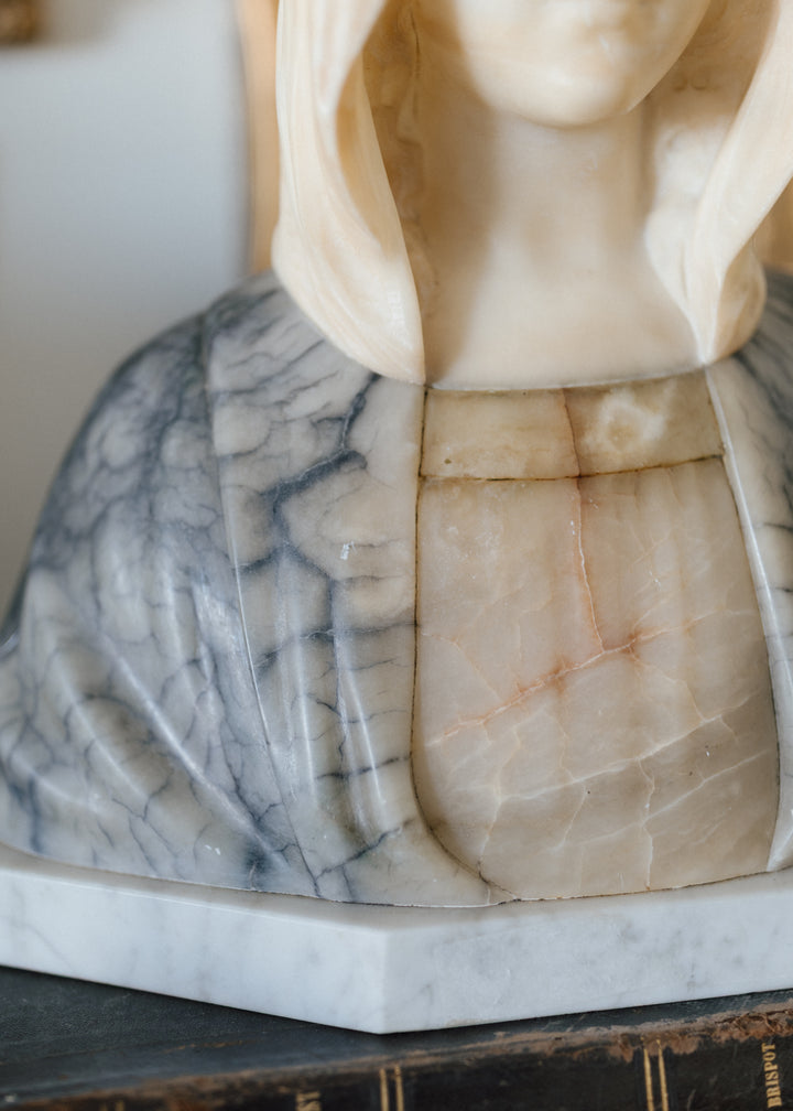 Italian Marble Bust of the Madonna, Signed A. Carli
