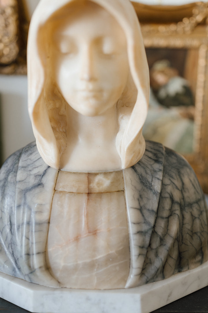 Italian Marble Bust of the Madonna, Signed A. Carli