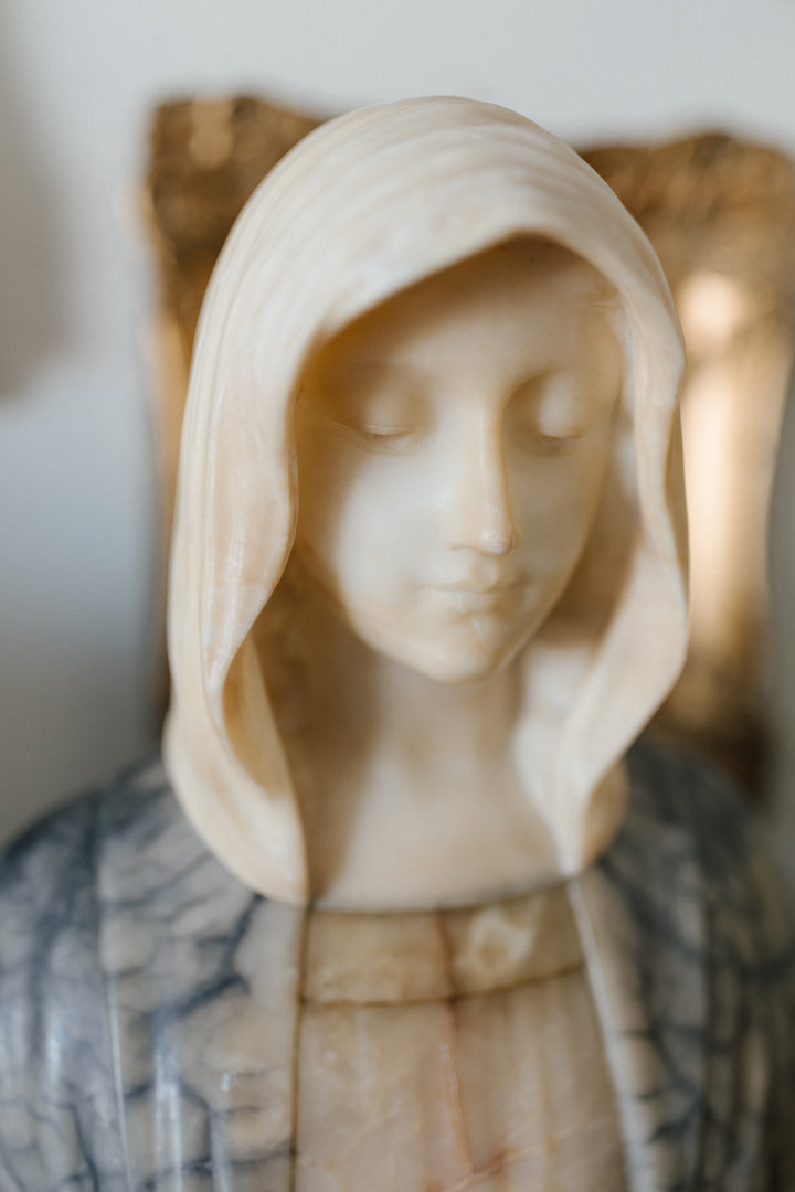 Italian Marble Bust of the Madonna, Signed A. Carli