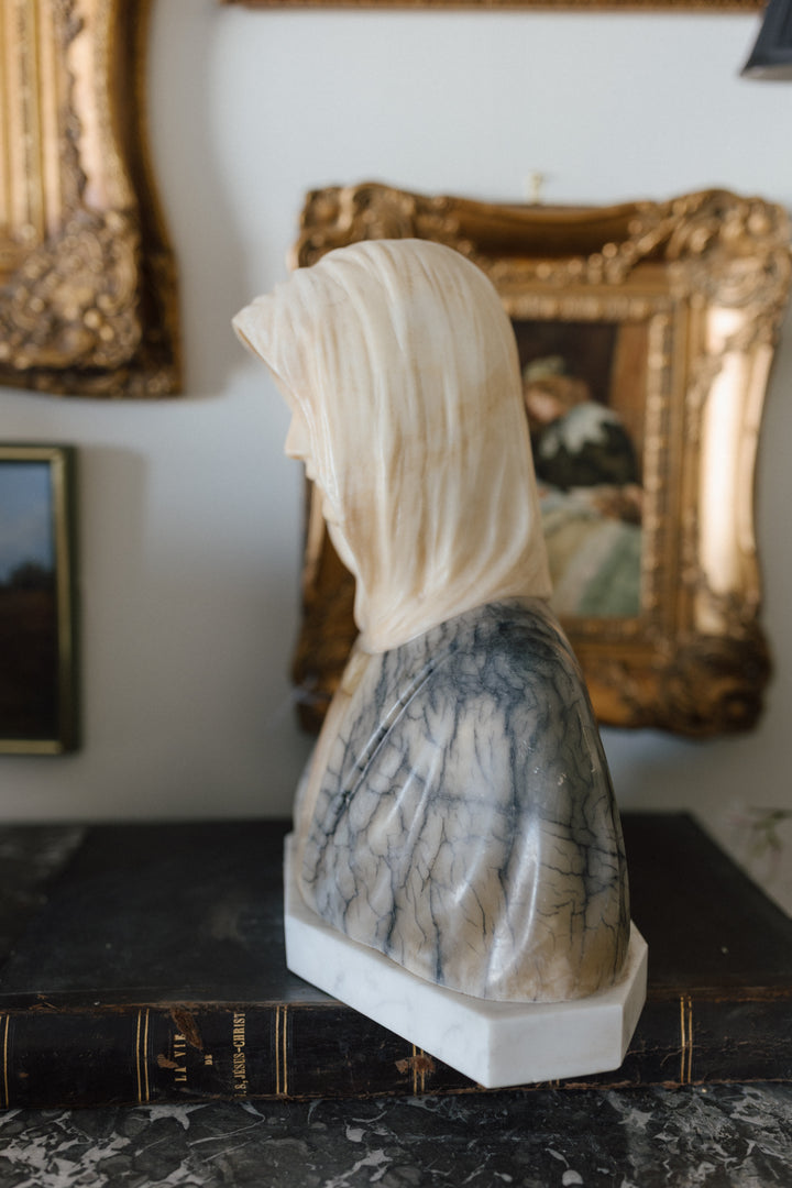 Italian Marble Bust of the Madonna, Signed A. Carli