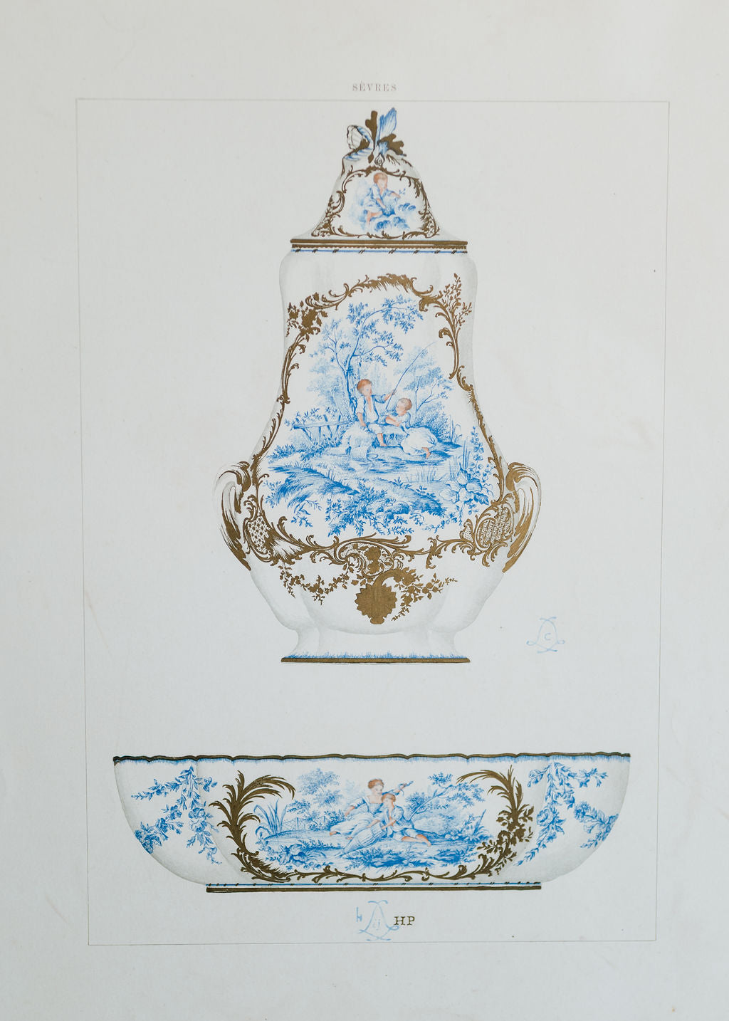 Sèvres Porcelain Fountain and Basin, 19th Century French Chromolithograph
