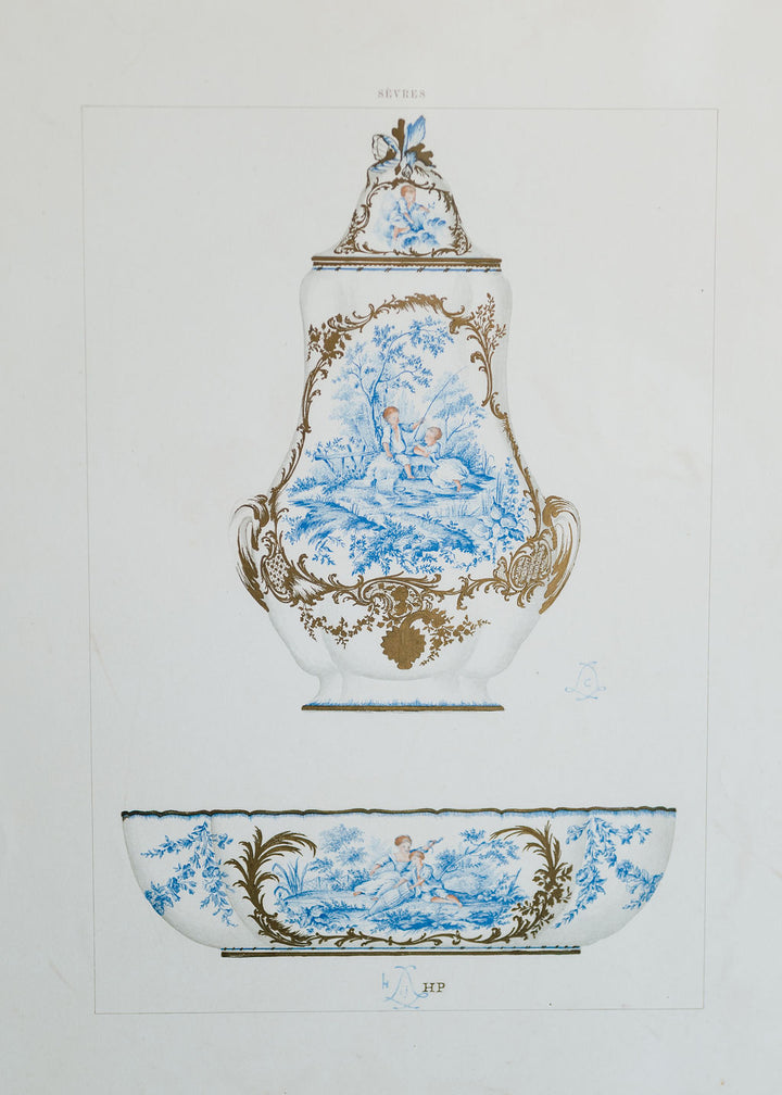 Sèvres Porcelain Fountain and Basin, 19th Century French Chromolithograph