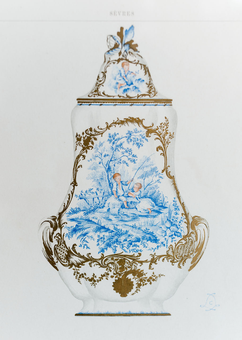 Sèvres Porcelain Fountain and Basin, 19th Century French Chromolithograph