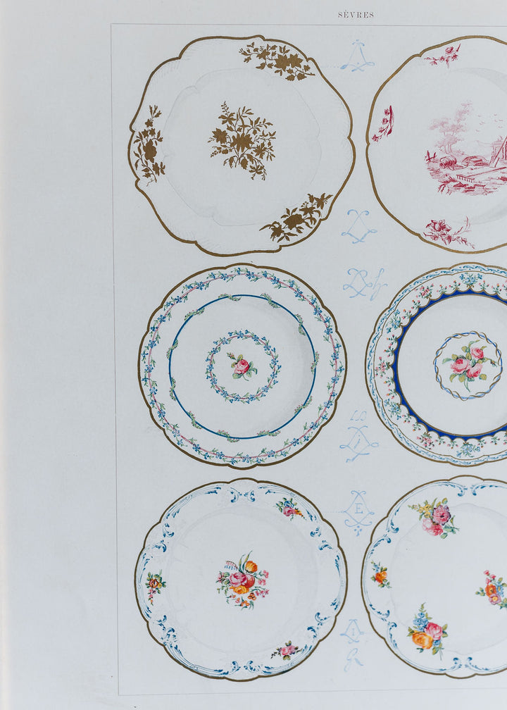 Sèvres Porcelain Plates, 19th Century French Chromolithograph
