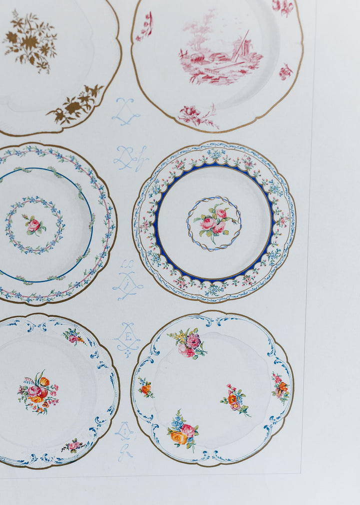Sèvres Porcelain Plates, 19th Century French Chromolithograph
