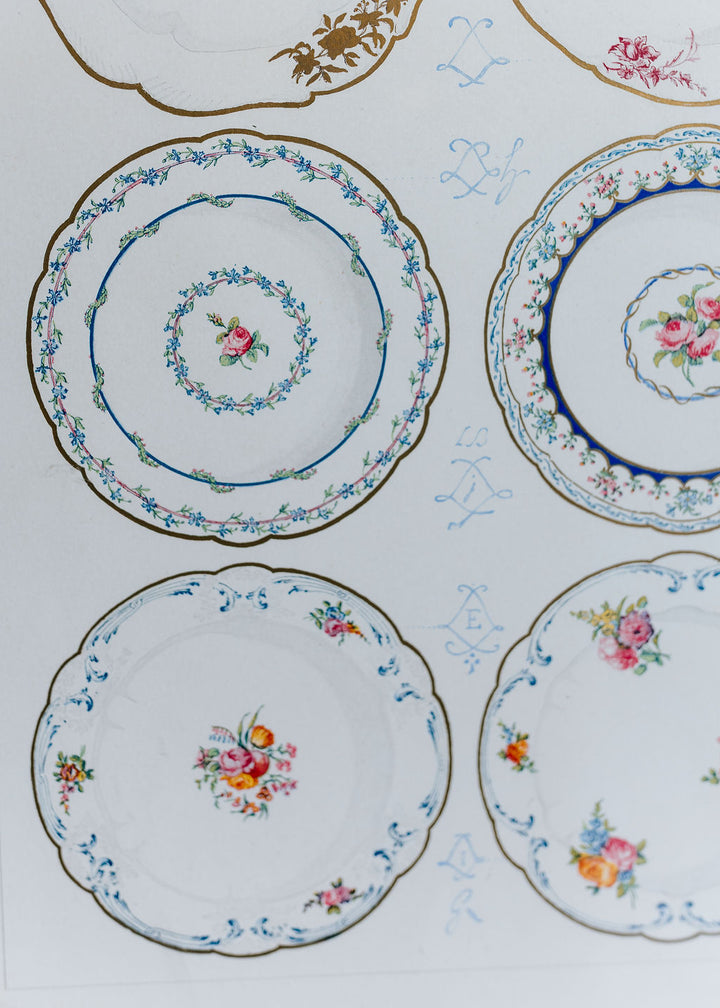 Sèvres Porcelain Plates, 19th Century French Chromolithograph