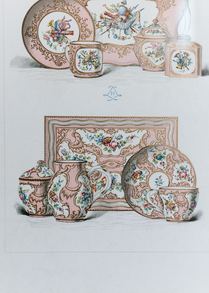 Sèvres Rose Pompadour Porcelain, 19th Century French Chromolithograph