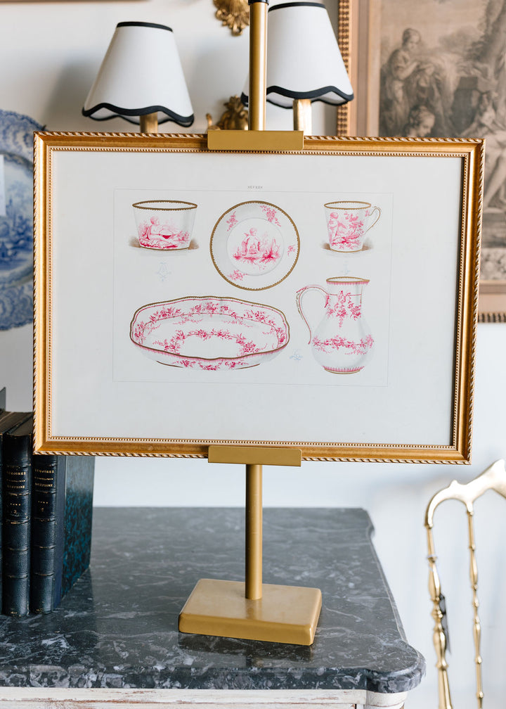 Sèvres Rose Camaïeu Porcelain, 19th Century French Chromolithograph