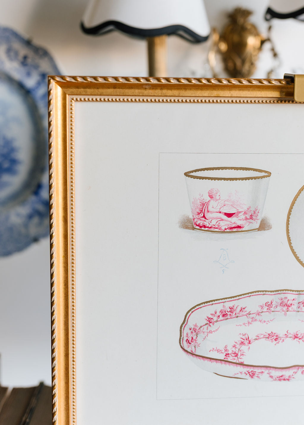 Sèvres Rose Camaïeu Porcelain, 19th Century French Chromolithograph