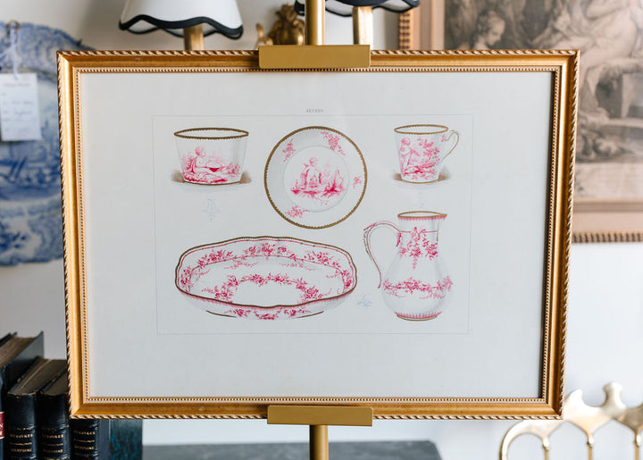 Sèvres Rose Camaïeu Porcelain, 19th Century French Chromolithograph