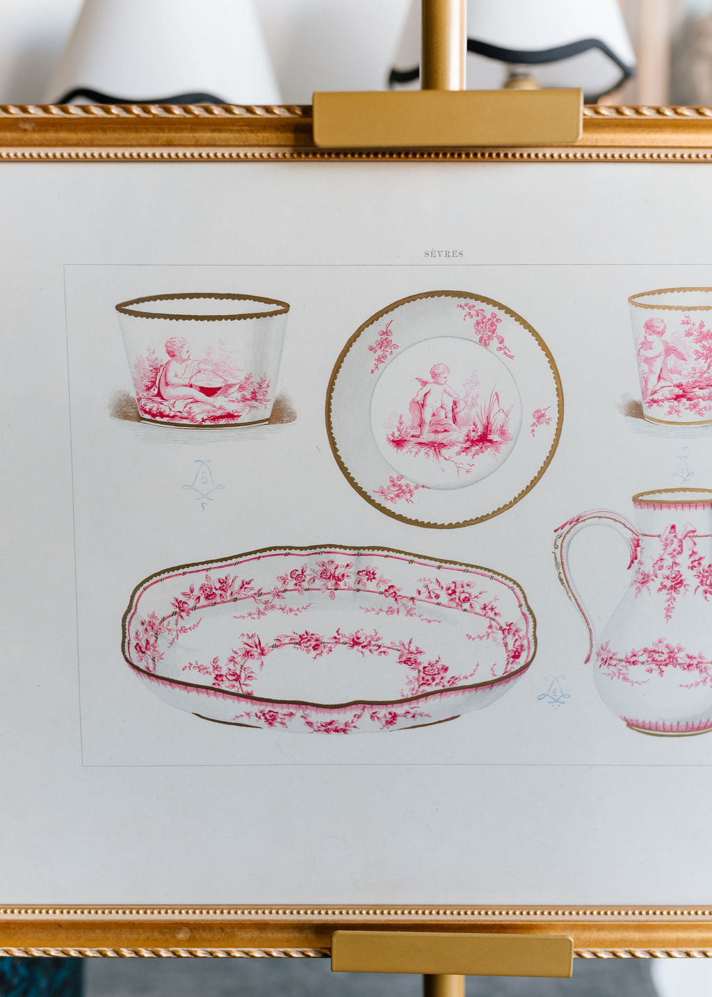 Sèvres Rose Camaïeu Porcelain, 19th Century French Chromolithograph