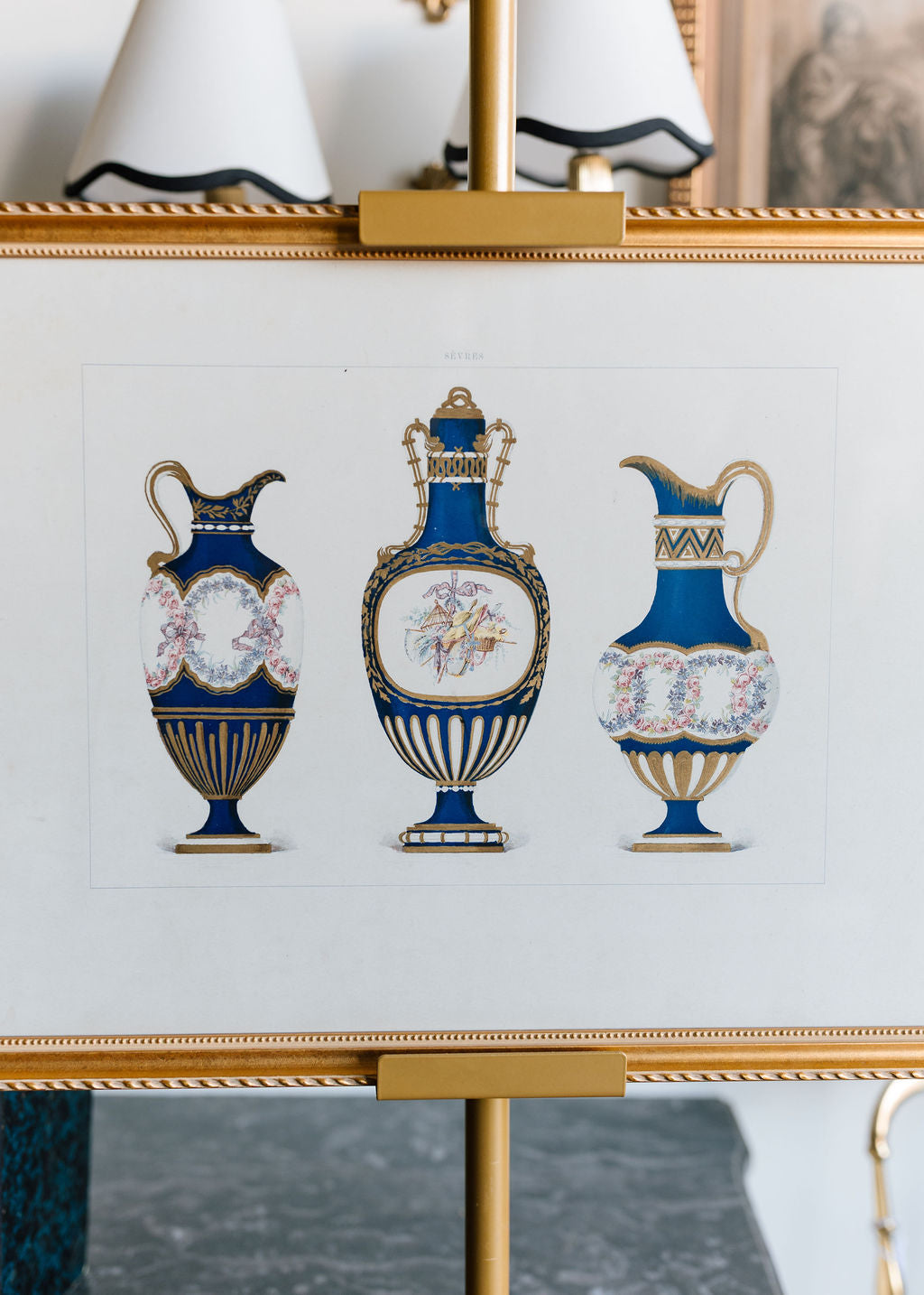 Sèvres Royal Blue Vases and Ewers, 19th Century French Chromolithograph