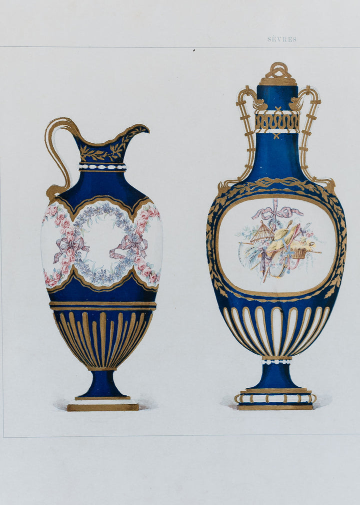Sèvres Royal Blue Vases and Ewers, 19th Century French Chromolithograph