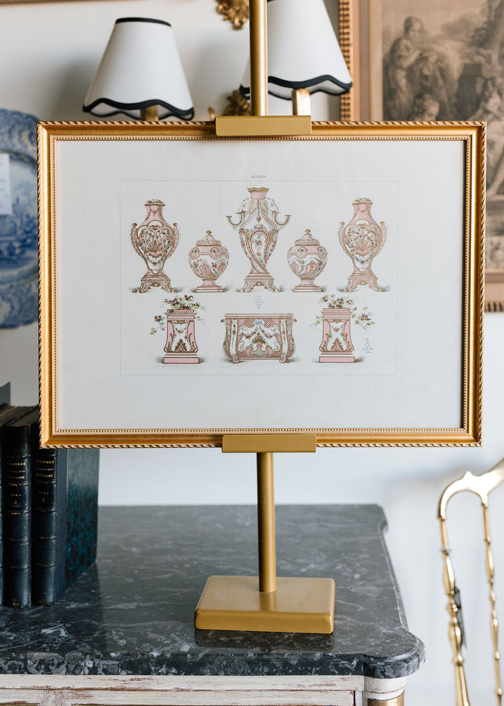 Sèvres Rose Pompadour Garniture with Elephant Head Vase, 19th Century French Chromolithograph