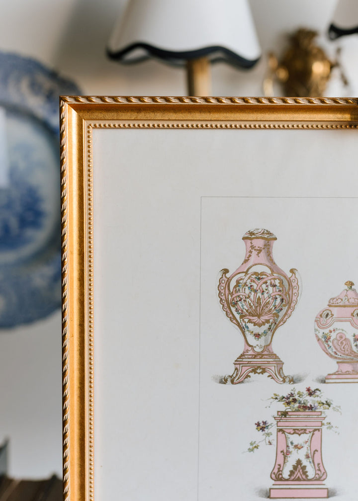 Sèvres Rose Pompadour Garniture with Elephant Head Vase, 19th Century French Chromolithograph