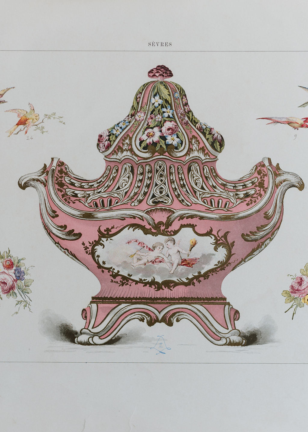 Sèvres Rose Pompadour Pot-Pourri Vase, 19th Century French Chromolithograph
