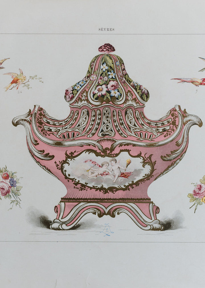Sèvres Rose Pompadour Pot-Pourri Vase, 19th Century French Chromolithograph