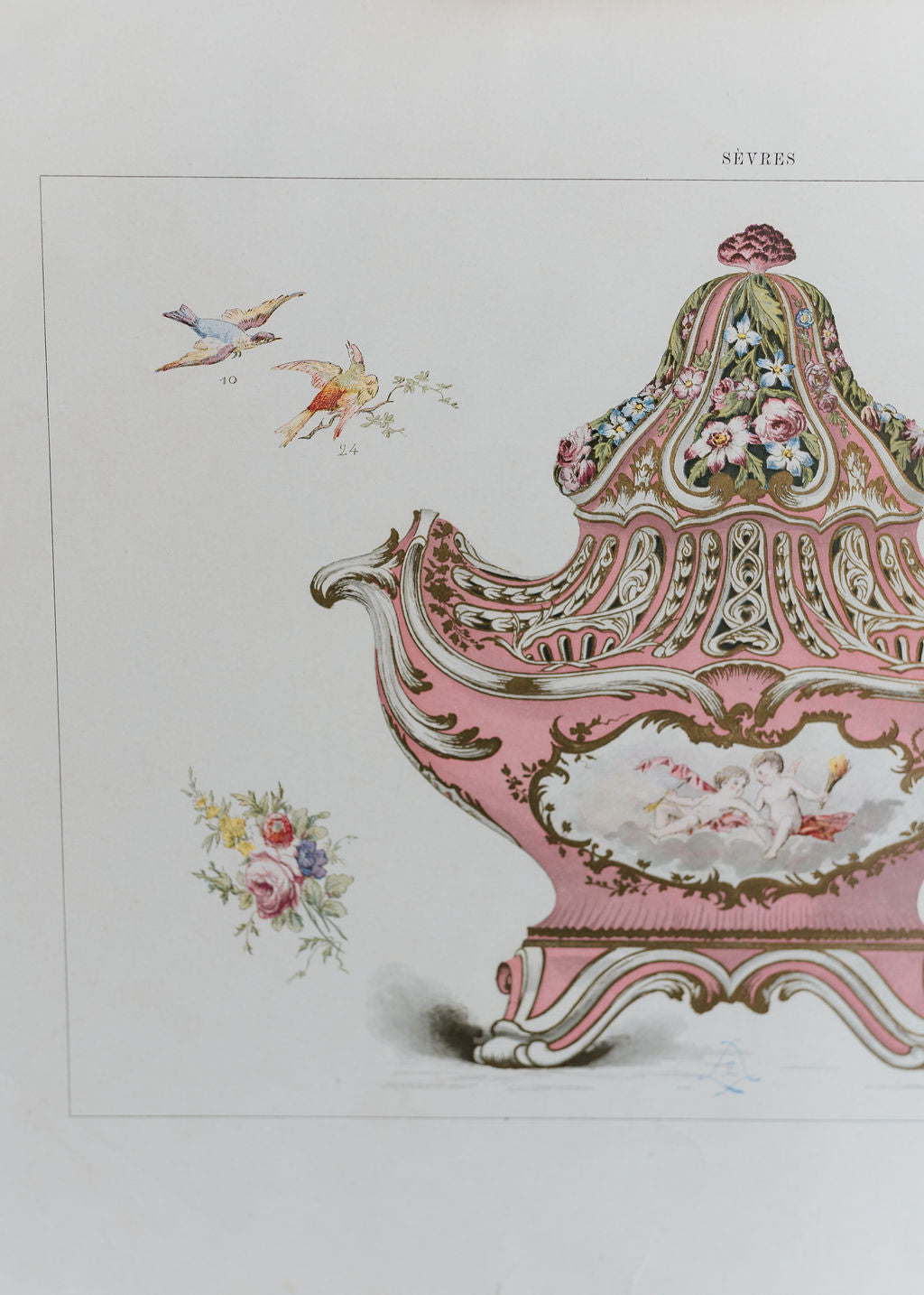 Sèvres Rose Pompadour Pot-Pourri Vase, 19th Century French Chromolithograph