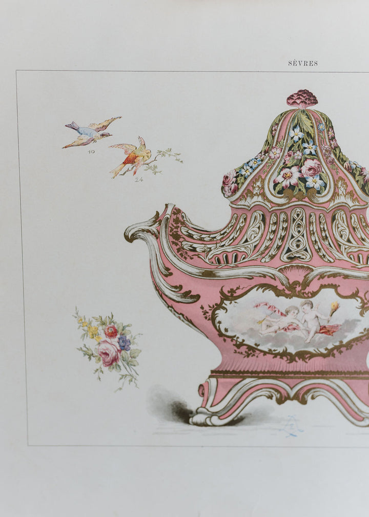 Sèvres Rose Pompadour Pot-Pourri Vase, 19th Century French Chromolithograph