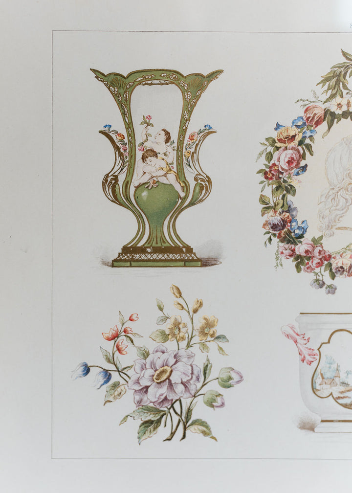 Sèvres Green Vases, Portrait Medallion, 19th Century French Chromolithograph