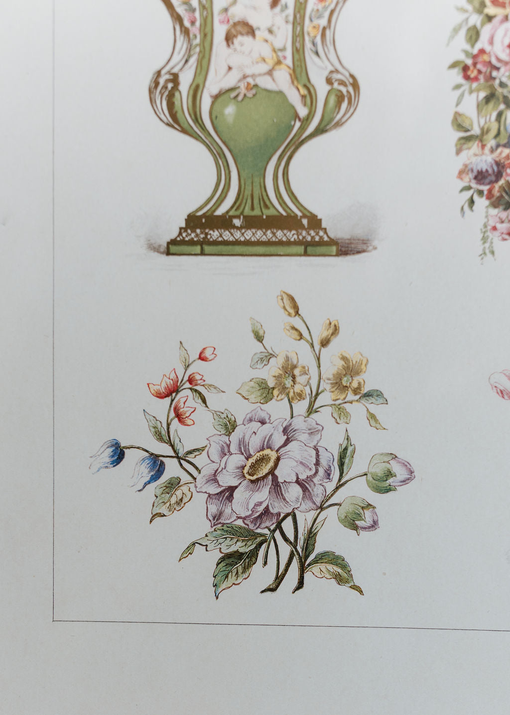 Sèvres Green Vases, Portrait Medallion, 19th Century French Chromolithograph