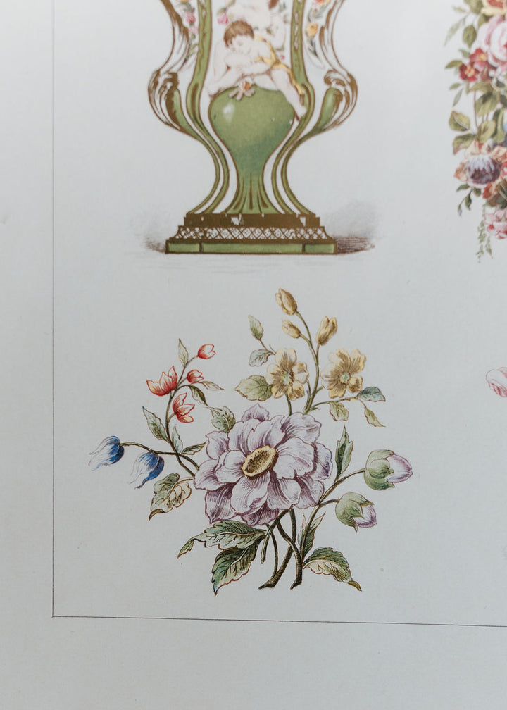 Sèvres Green Vases, Portrait Medallion, 19th Century French Chromolithograph