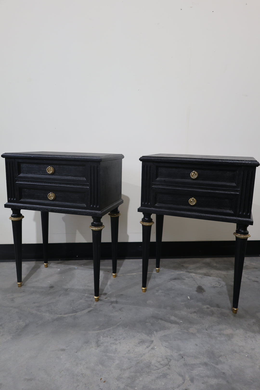 French Louis XVI Style Ebonized Nightstands