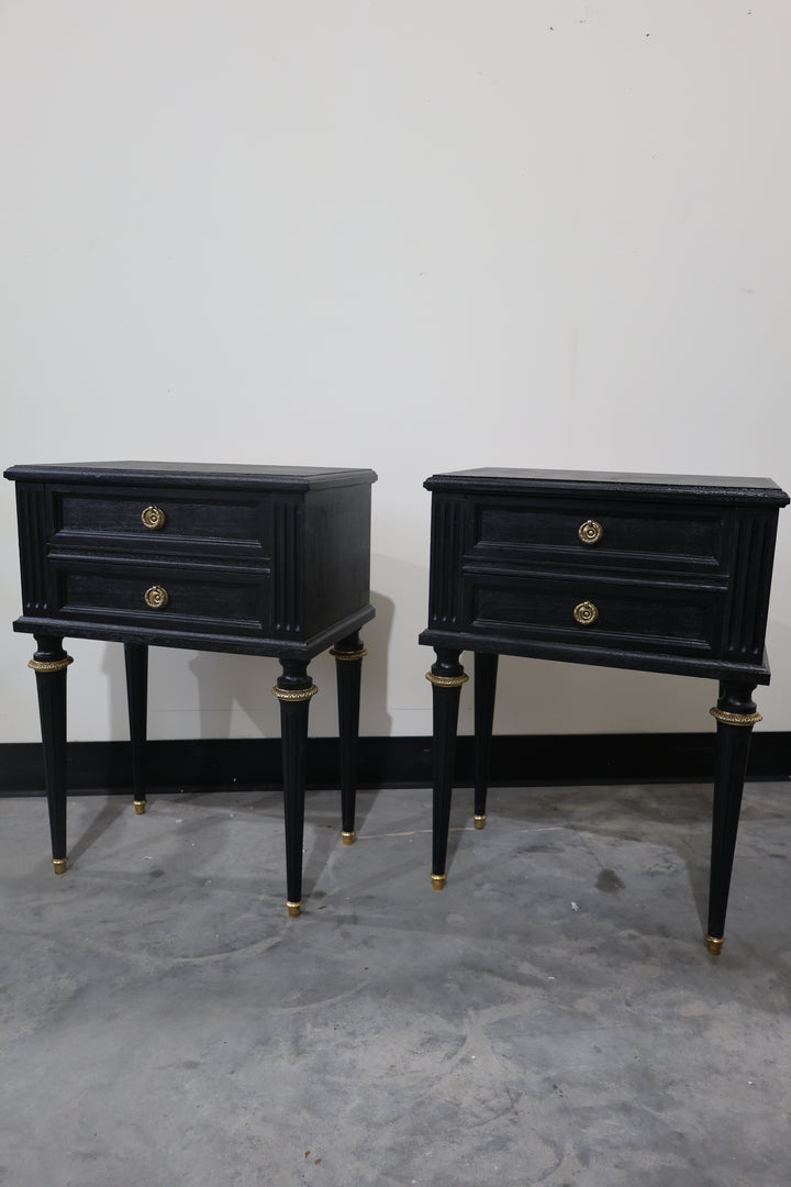 French Louis XVI Style Ebonized Nightstands